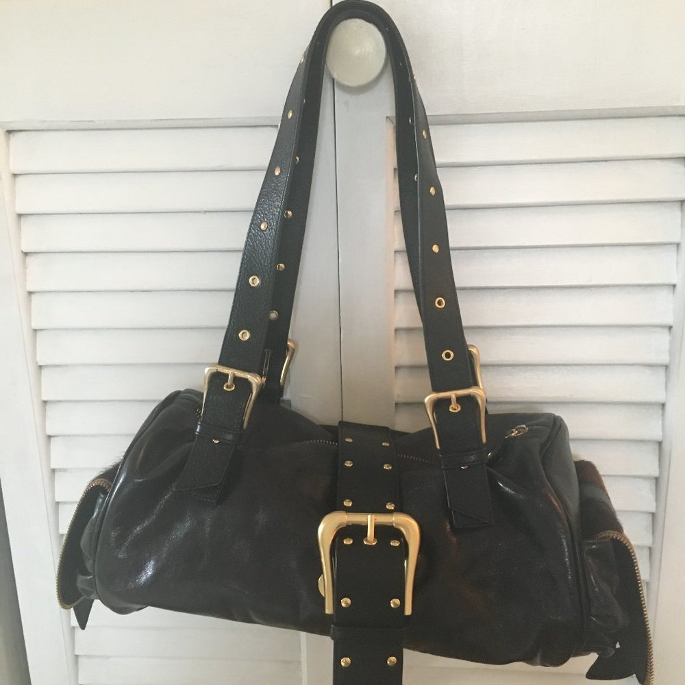 Sondra Roberts Black Leather Buckle Bag